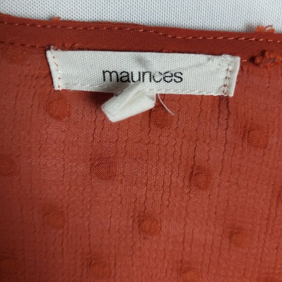 Maurices Boho Top Women's Large Burnt Orange Velvet Embroidered Balloon Sleeve - Picture 4 of 9